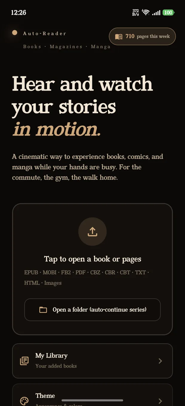 Auto-Reader home screen